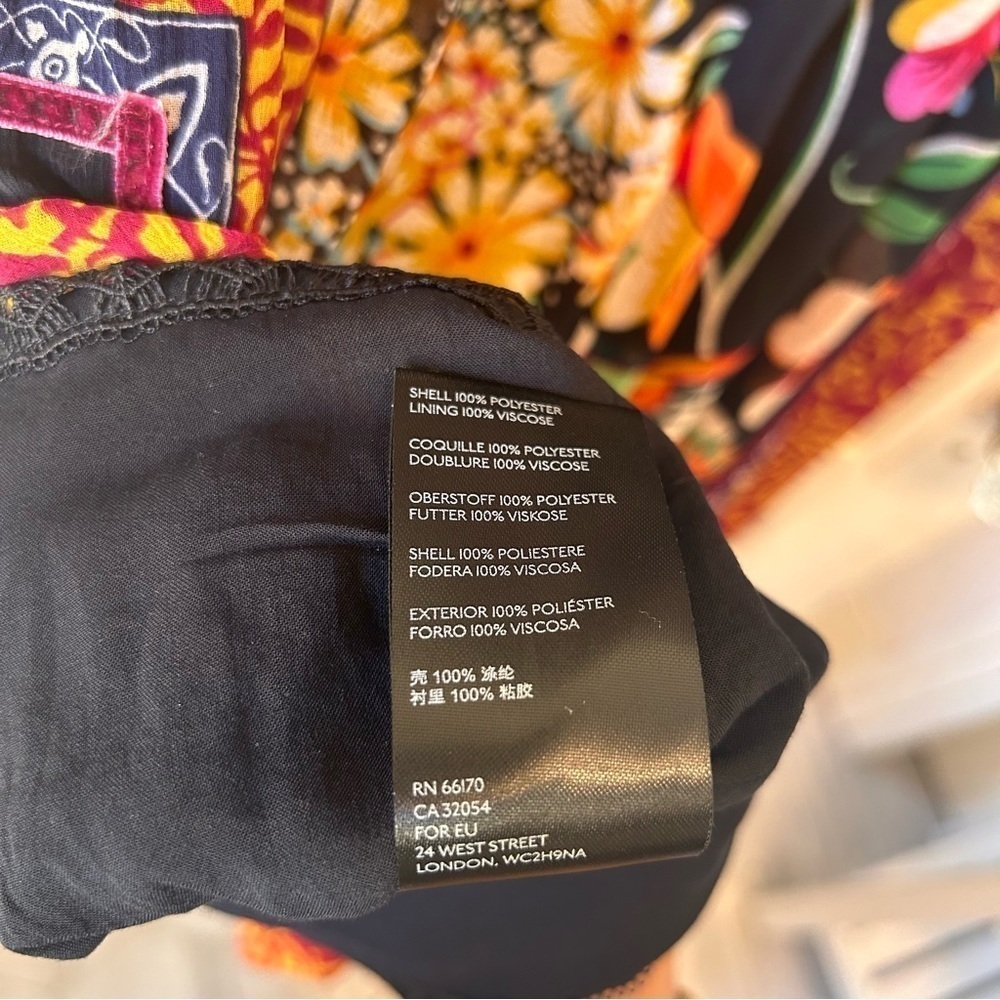 NEW Anthropologie Black Motif Boho Floral Velvet Trim Midi Dress Sz OUS Lined - Picture 11 of 14
